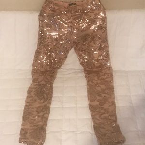 Sequin flower rose gold pants